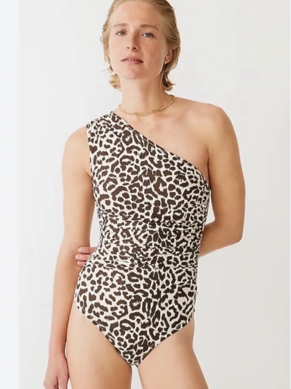 J. Crew Peach One-Piece Swimsuit with Black and White Spot Trim